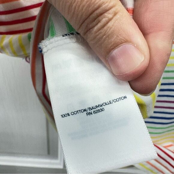 Lands' End rainbow stripe V neck short sleeve shirt women's large 14 16 - Picture 4 of 4